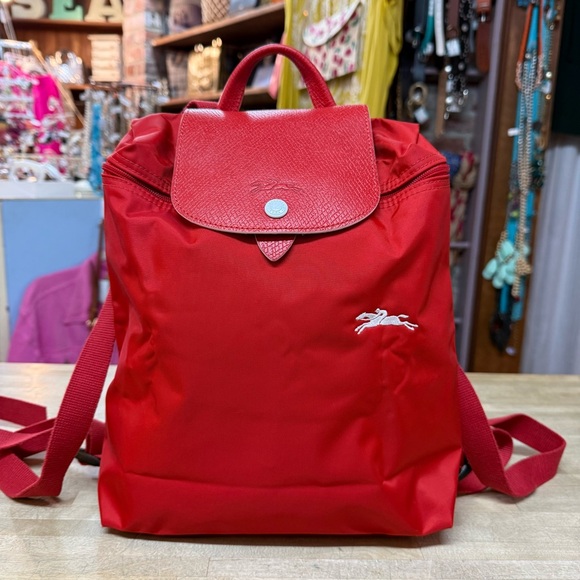 Longchamp Handbags - LONGCHAMP Red Le Pliage Club Backpack